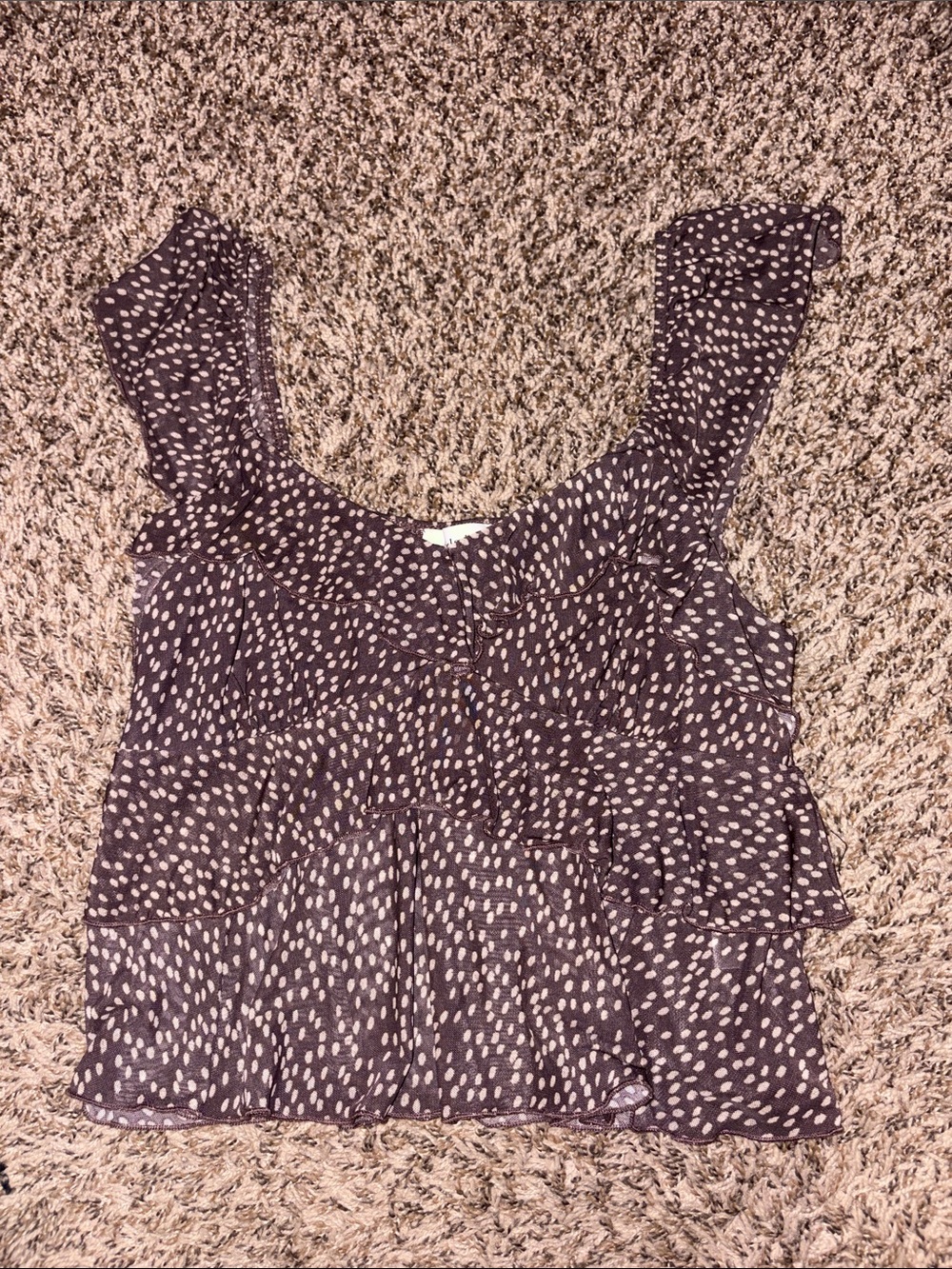 Ruffle Tiered Polka Dot Sleeveless Camisole - Dark Brown with Cream Dots